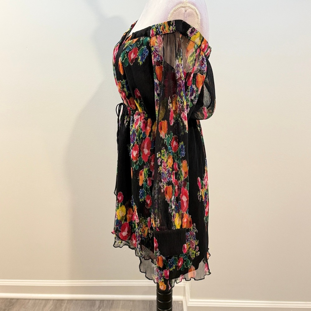 Michael Costello x REVOLVE Floral Off Shoulder Pleated Dahlia Mini Dress Black - Picture 2 of 9